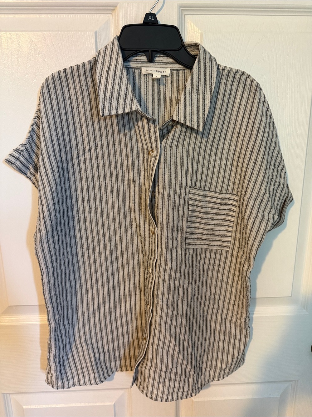 Blu Pepper Striped Button-Down Shirt in Cream and Black
